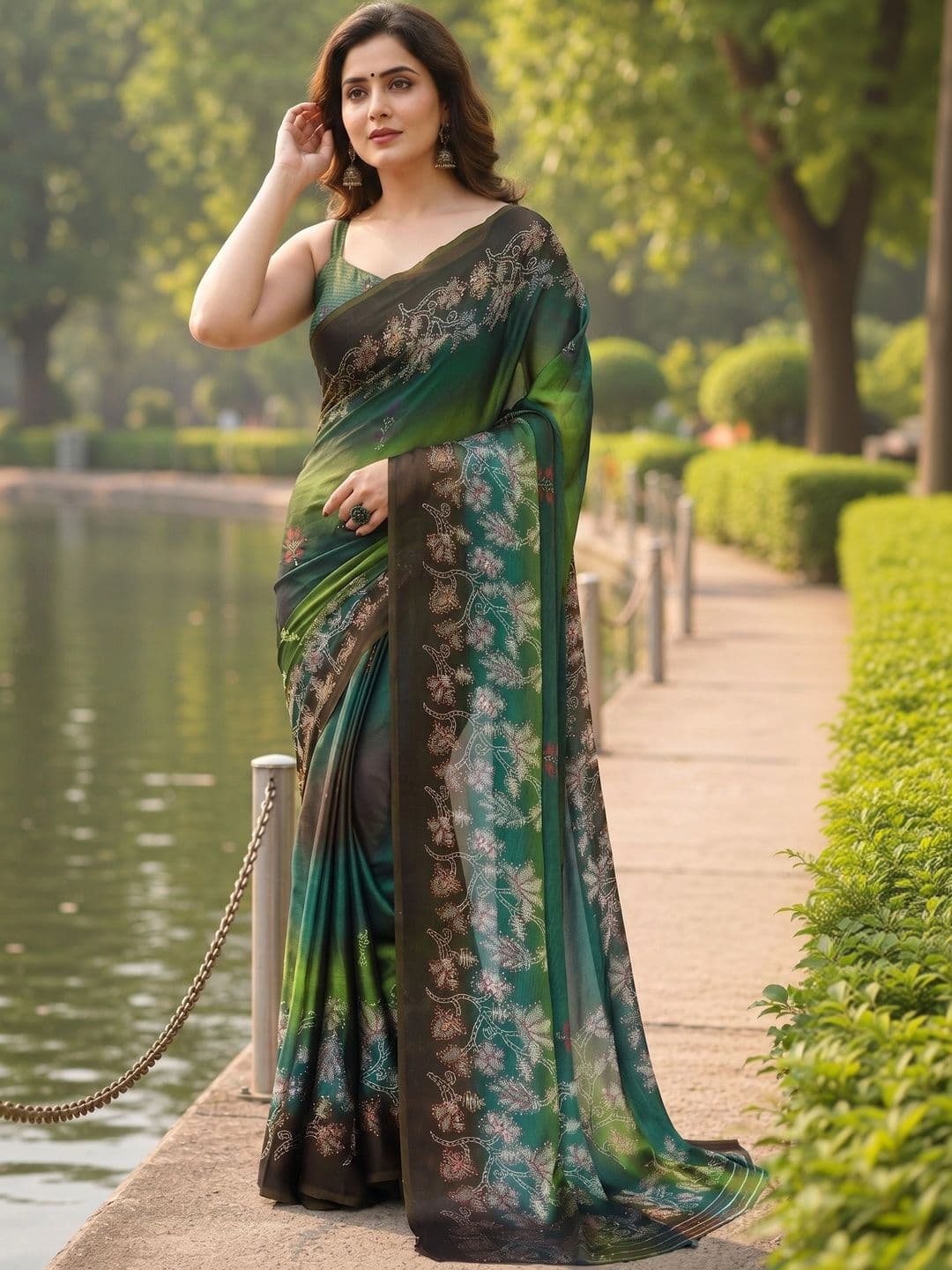 BOLOKA Embroidered Poly Georgette Designer Saree - view 1