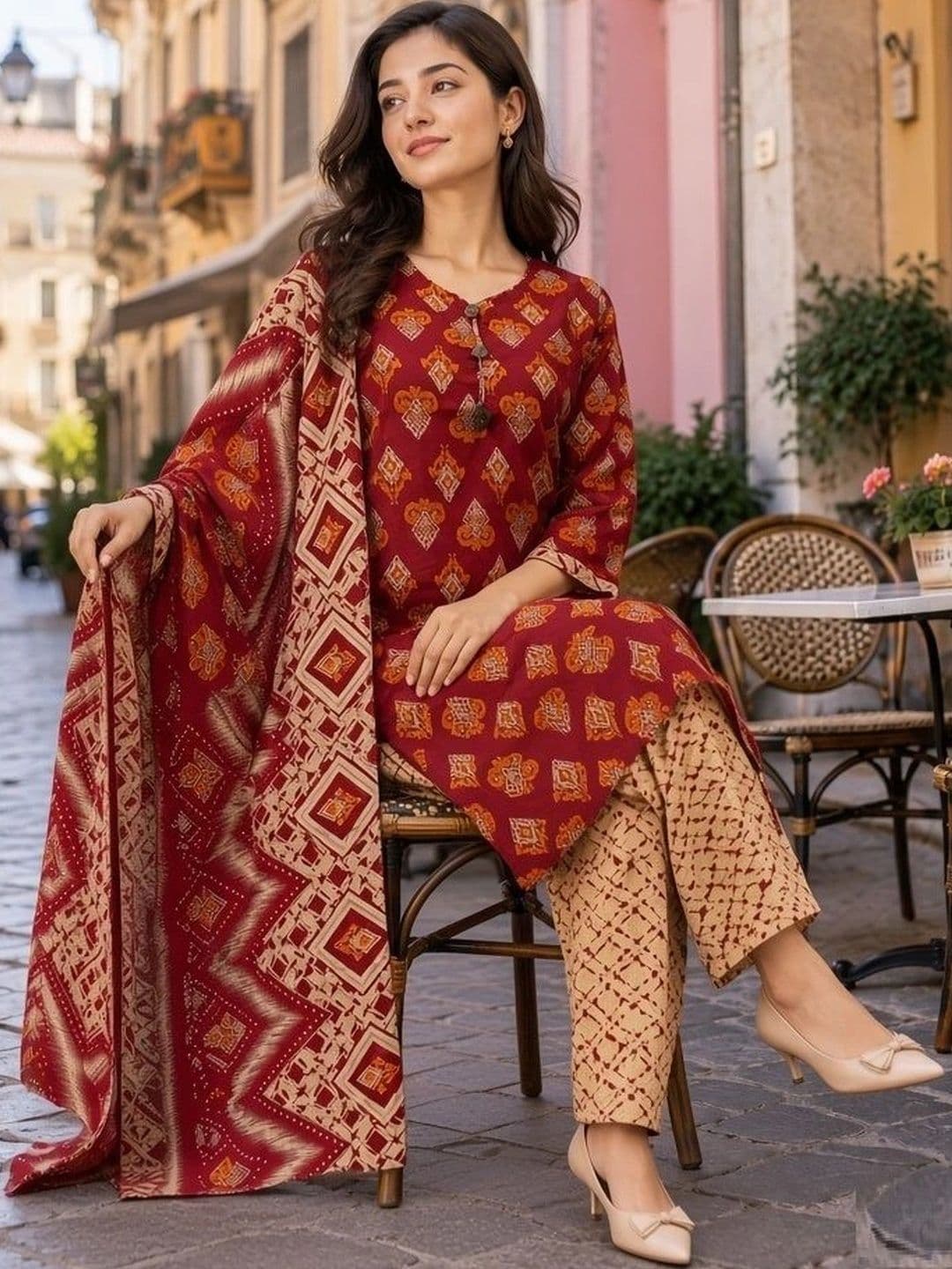 Merira Women Ethnic Motifs Printed Regular Kurta with Patiala & With Dupatta thumbnail 4