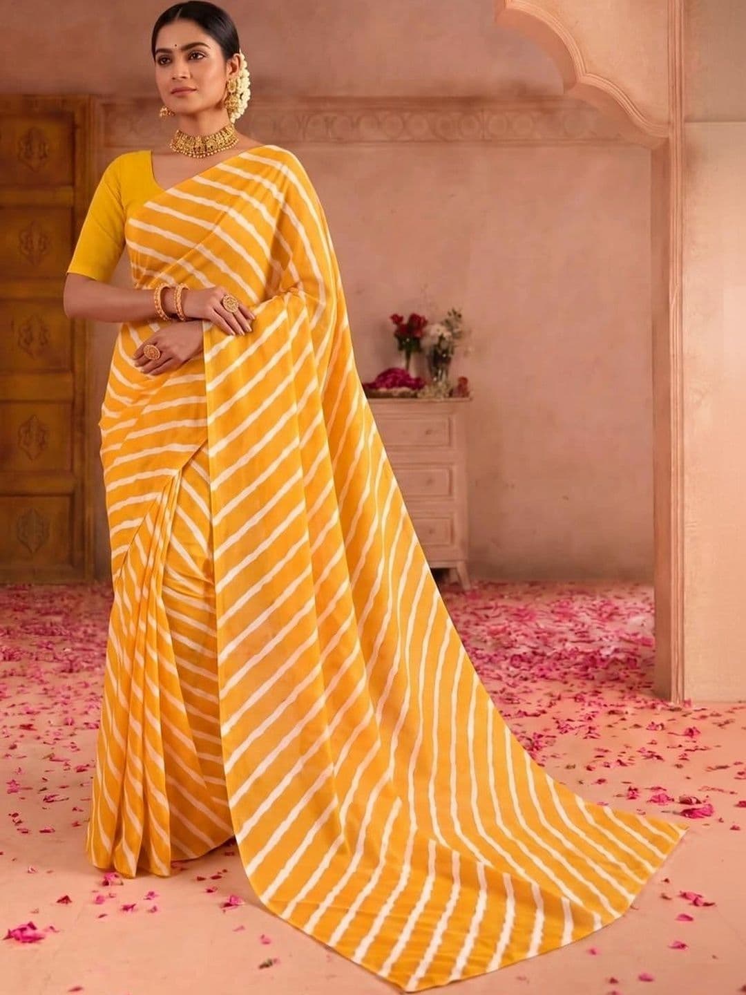 SAMANTHA Leheriya Poly Georgette Leheriya Saree thumbnail 3