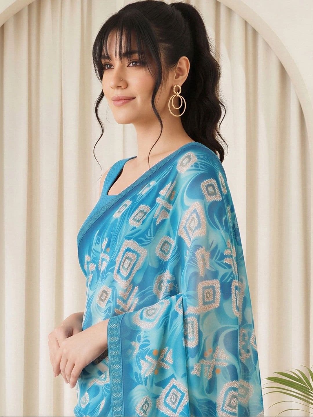 Sangria Batik Sequinned Pure Georgette Designer Saree thumbnail 7