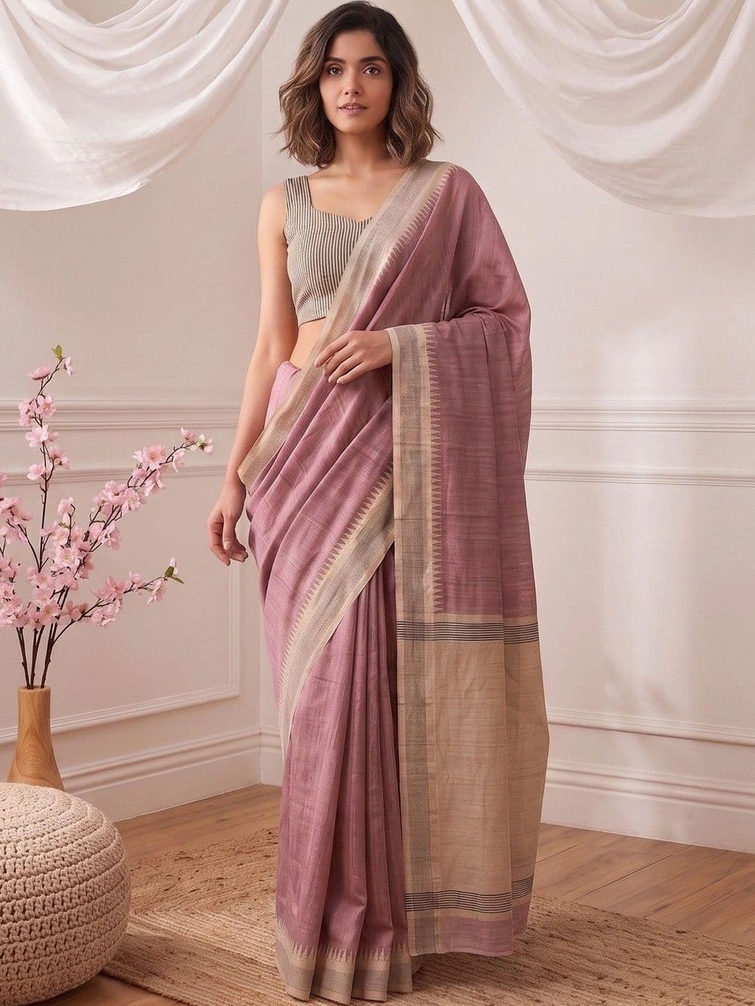 House of Vived Striped Silk Blend Designer Saree - view 1