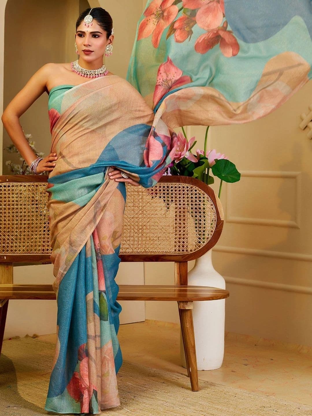 ZAMUNA Floral Tissue Designer Bhagalpuri Saree thumbnail 3