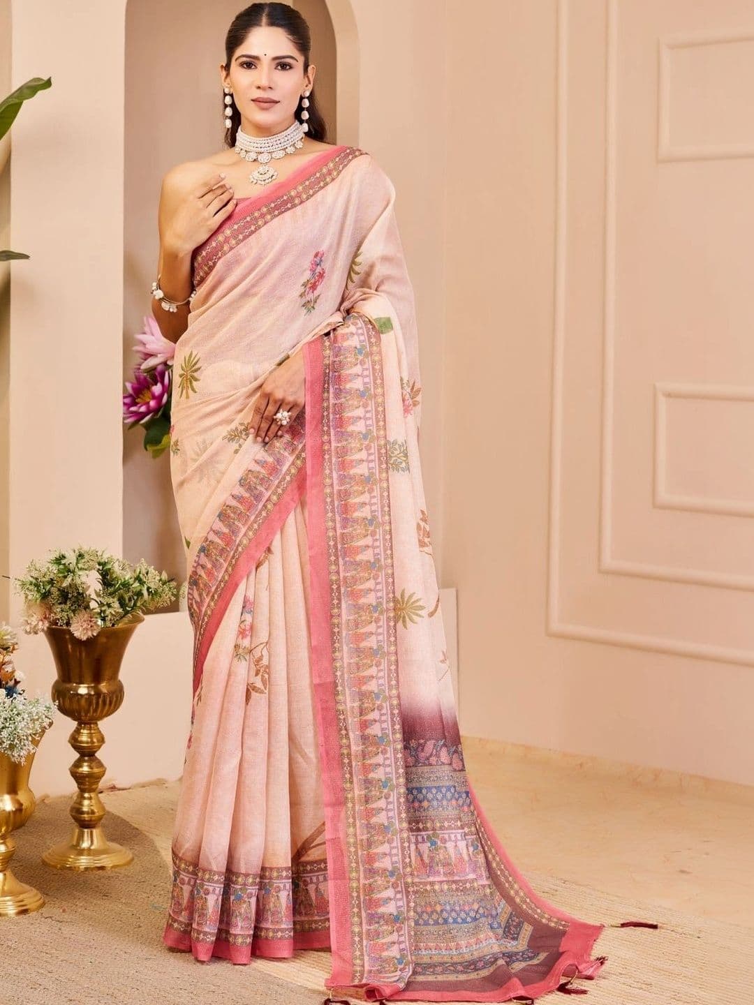 ZAMUNA Floral Tissue Designer Bhagalpuri Saree thumbnail 2