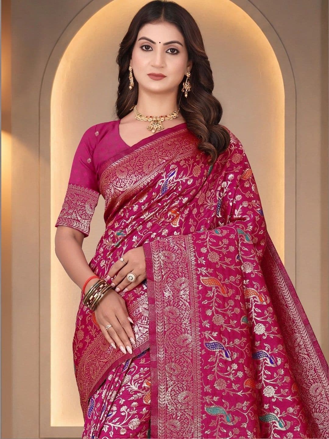 SILKARA CREATION Woven Design Zari Silk Blend Banarasi Saree thumbnail 5