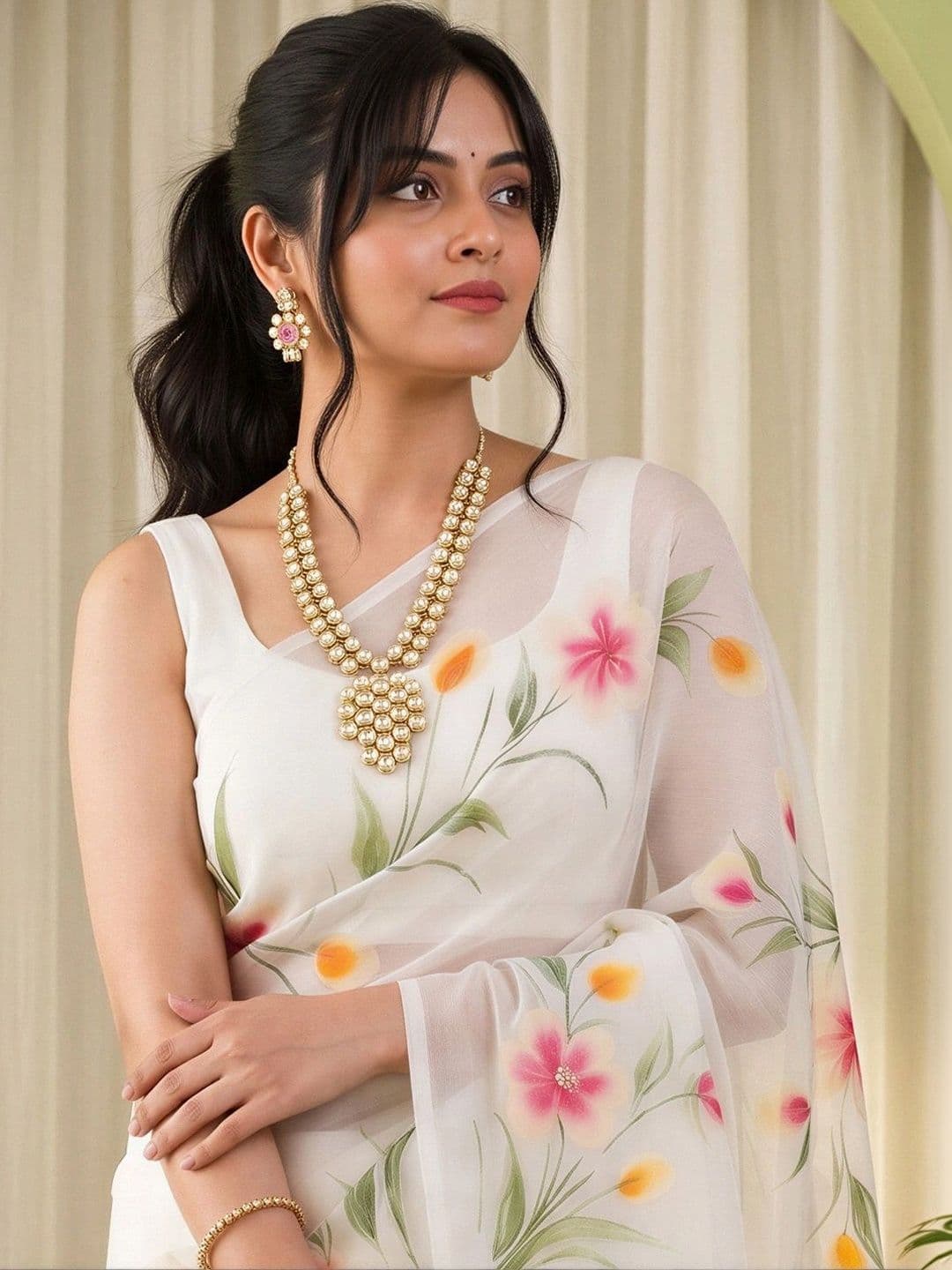 Sangria Ethnic Motifs Poly Chiffon Designer Saree thumbnail 5
