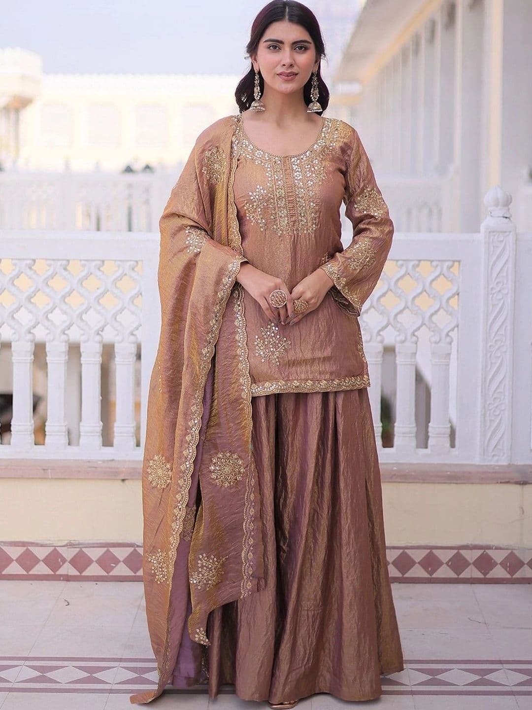 KALINI Women Embroidered Regular Dupion Silk Kurta with Sharara & With Dupatta thumbnail 3