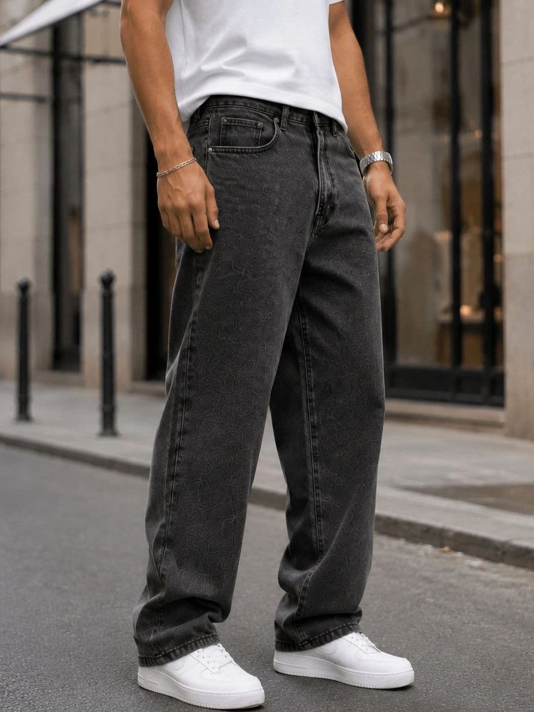 DENIM HAWK Men Classic Straight Fit Mid-Rise Printed Stretchable Jeans thumbnail 4