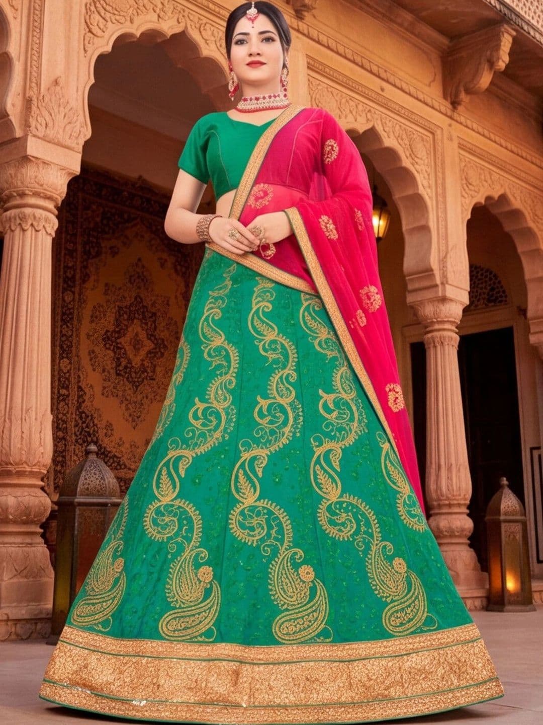 Anouk Rustic Thread Work Semi-Stitched Lehenga & Unstitched Blouse With Dupatta thumbnail 7