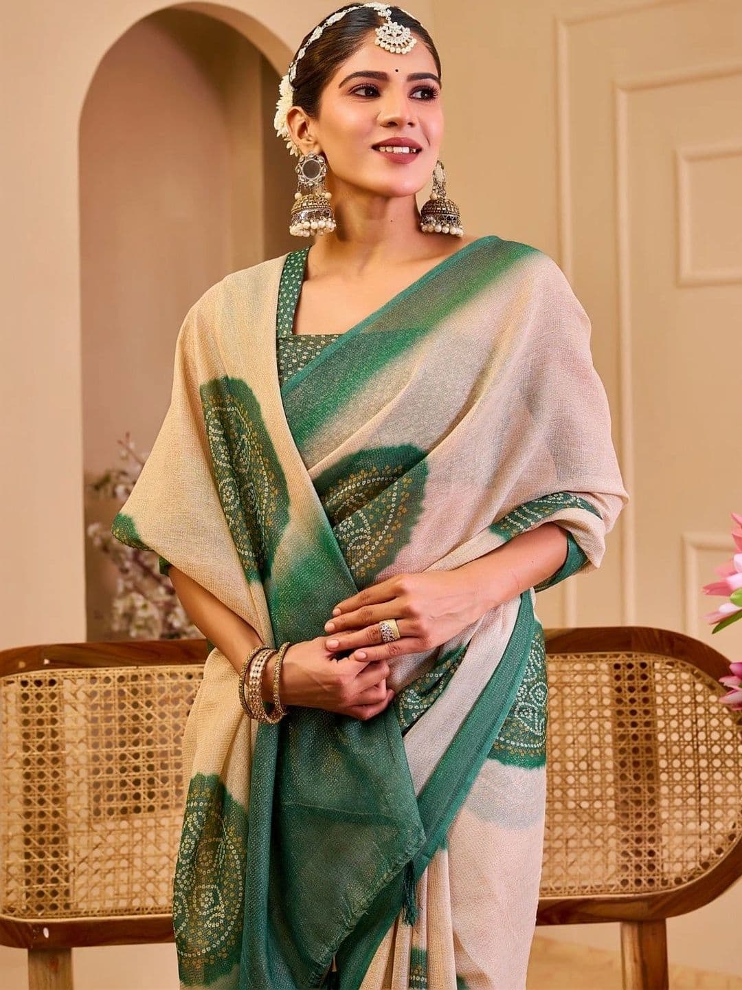 ZAMUNA Bandhani Tissue Designer Bhagalpuri Saree thumbnail 2