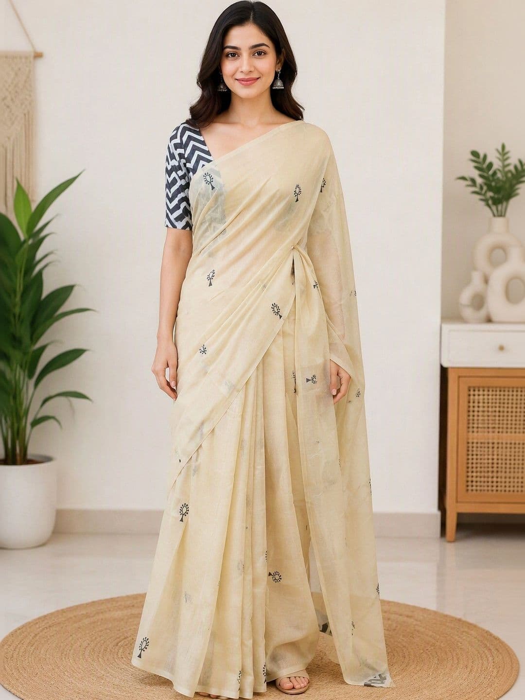 Saatika Women Printed Chanderi  Cotton Saree thumbnail 4