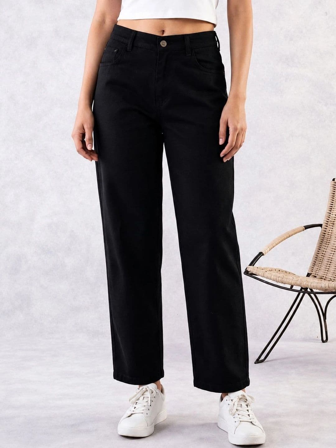 HERE&NOW Women's Jet Black Mid-Rise Wide-Leg Jeans - view 1