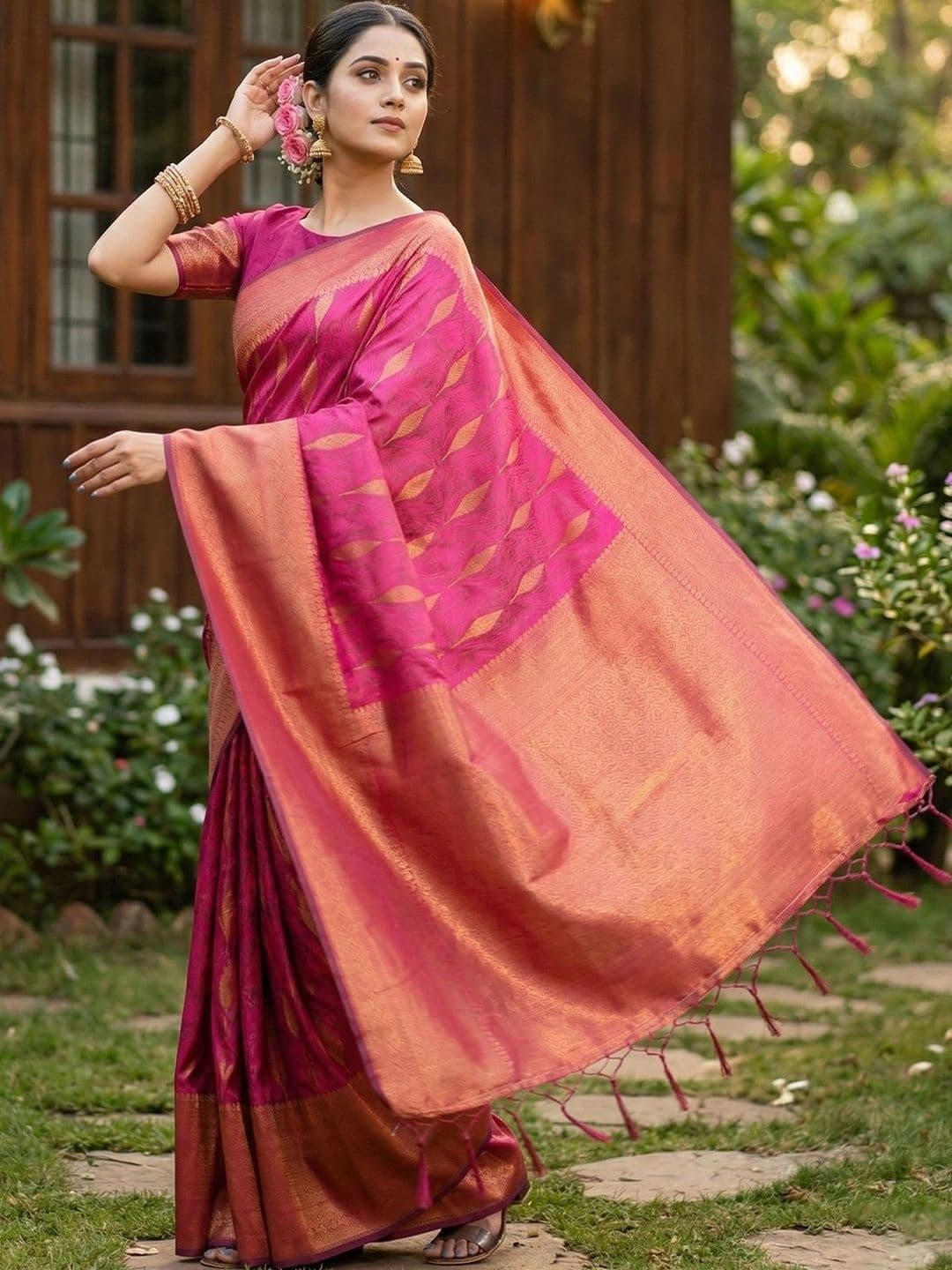 Mitera Woven Design Silk Blend Banarasi Saree thumbnail 2