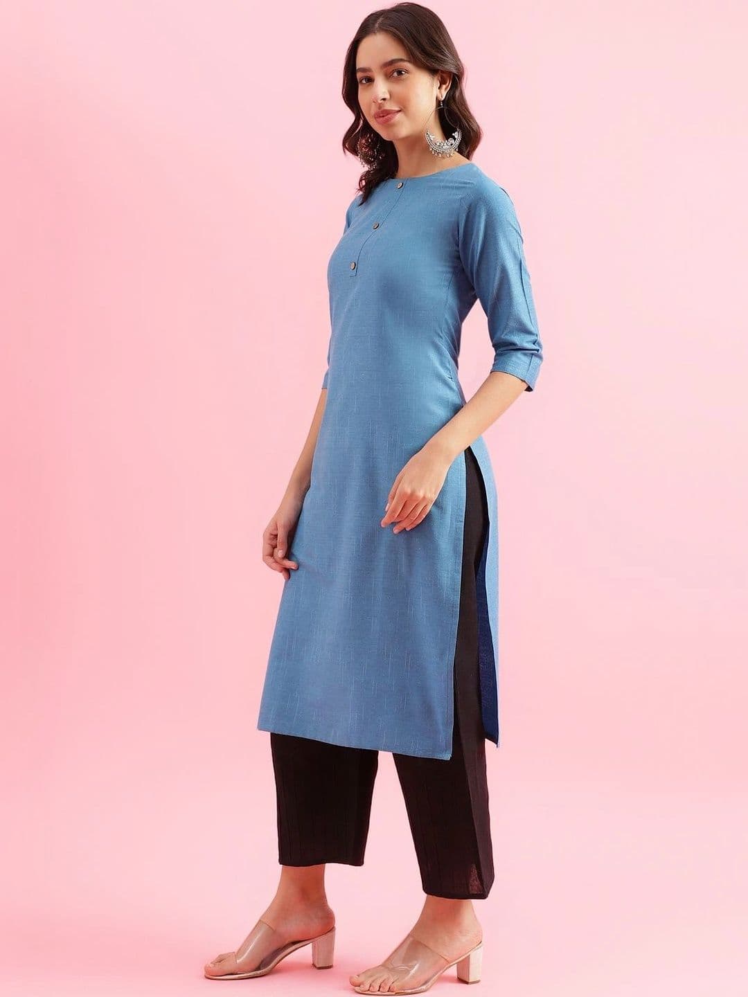 Anouk X fwd Women Blue Cotton Blend Woven Kurta thumbnail 6