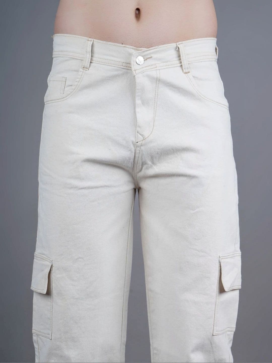 HERE&NOW Men's Contrast-Stitched Mid-Rise Cargo Relaxed Fit Jeans thumbnail 3