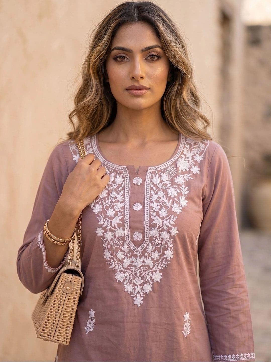 KALAMIR Women Ethnic Motifs Embroidered Chikankari Kurta thumbnail 3