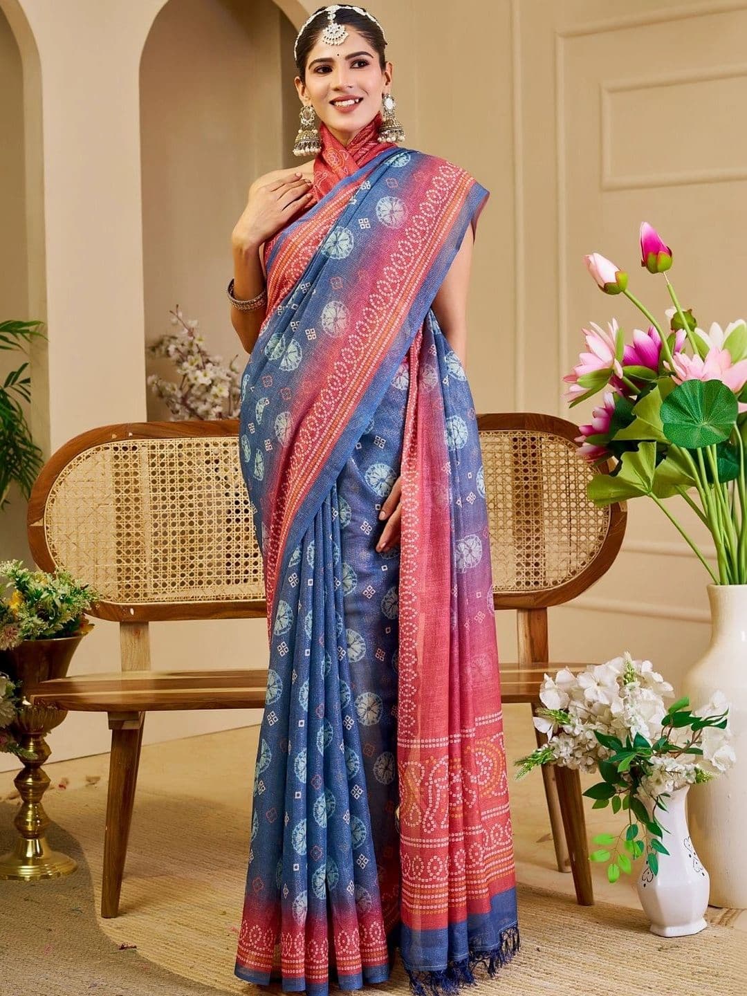 ZAMUNA Floral Tissue Designer Bhagalpuri Saree - view 1