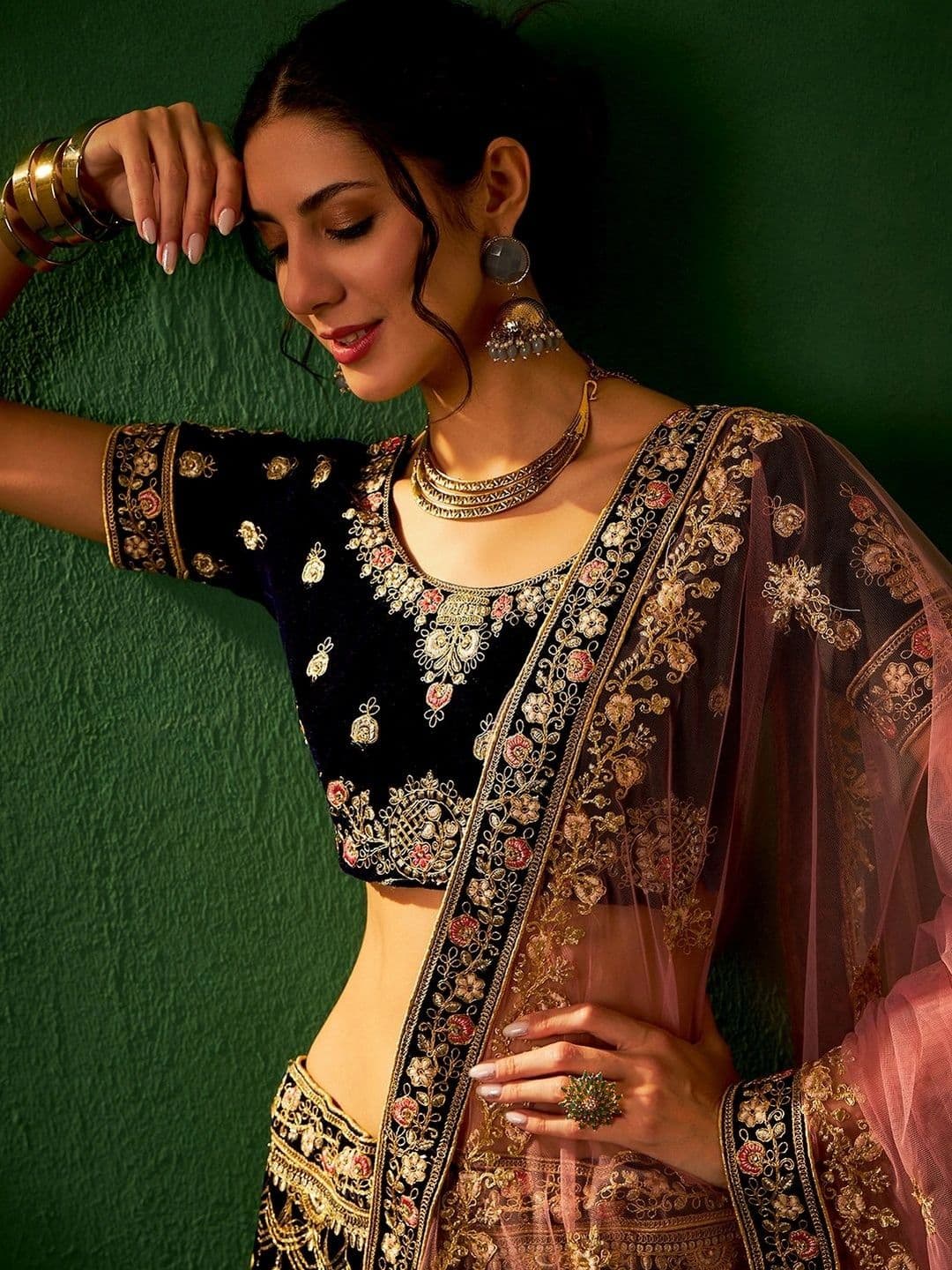 Anouk Rustic Embroidered Semi-Stitched Lehenga & Unstitched Blouse With Dupatta thumbnail 6
