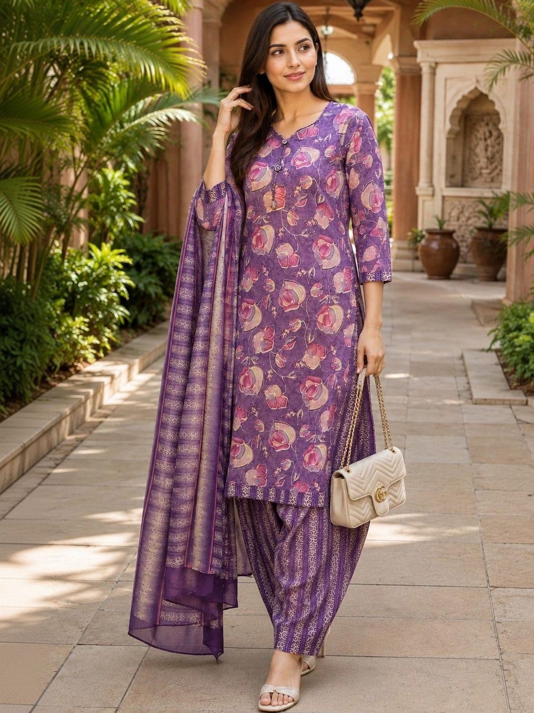 Merira Women Floral Printed Regular Kurta with Patiala & With Dupatta thumbnail 3