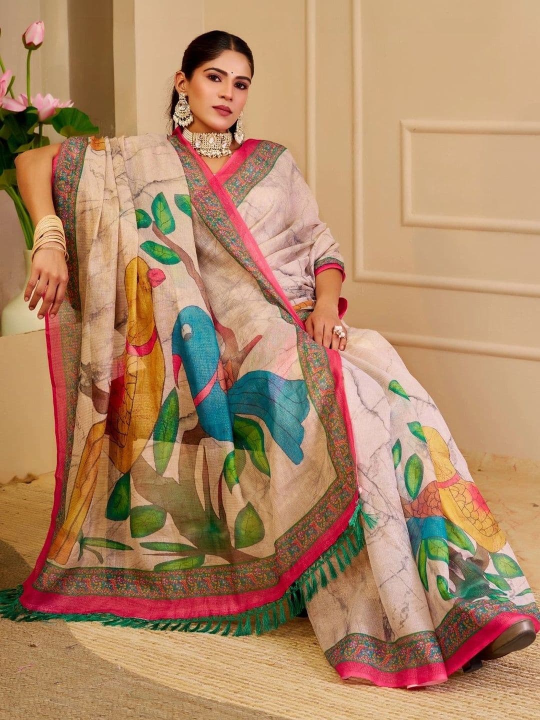 ZAMUNA Floral Tissue Designer Bhagalpuri Saree thumbnail 3