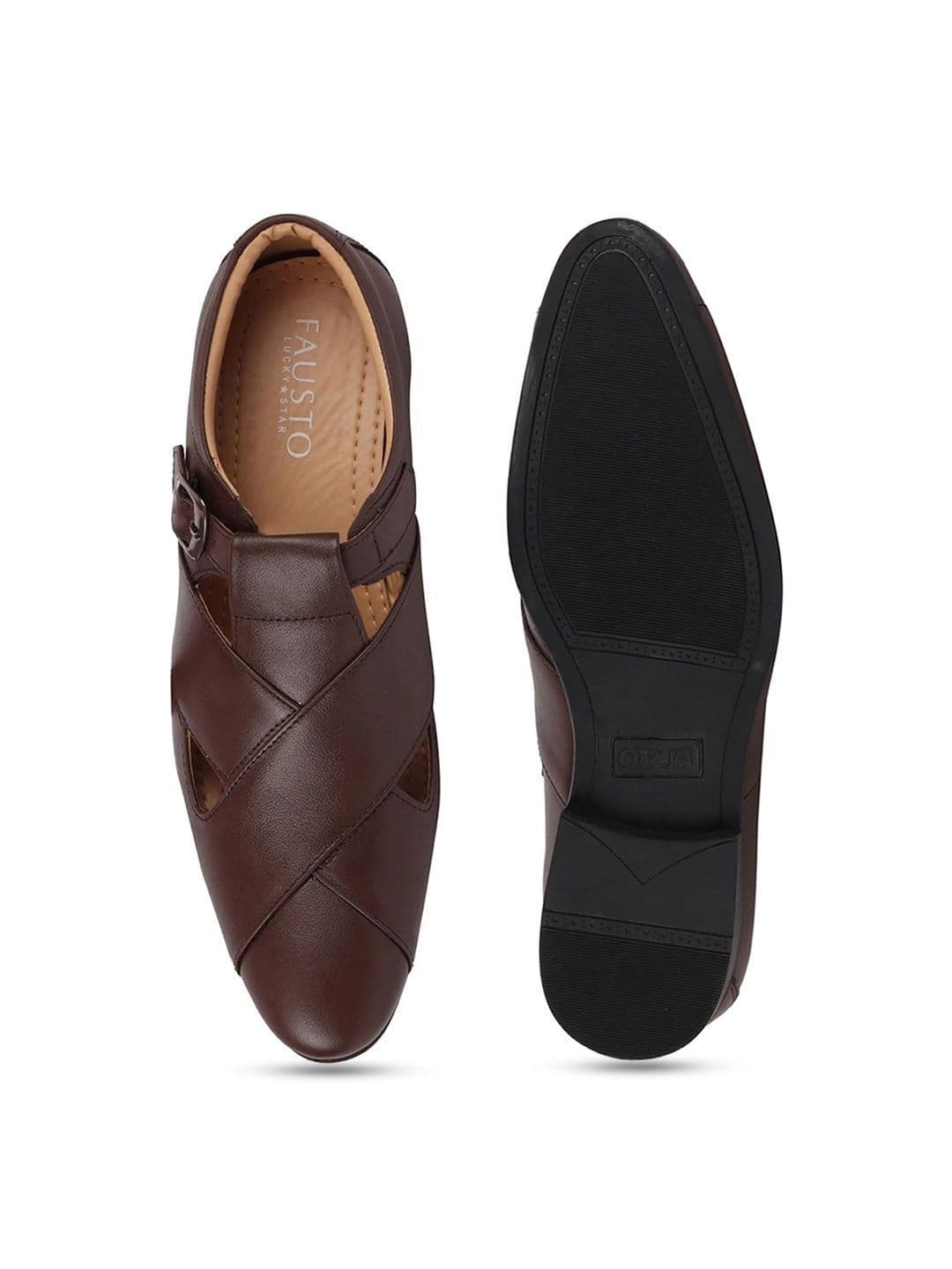 FAUSTO Men Brown Leather Shoe-Style Sandals thumbnail 6