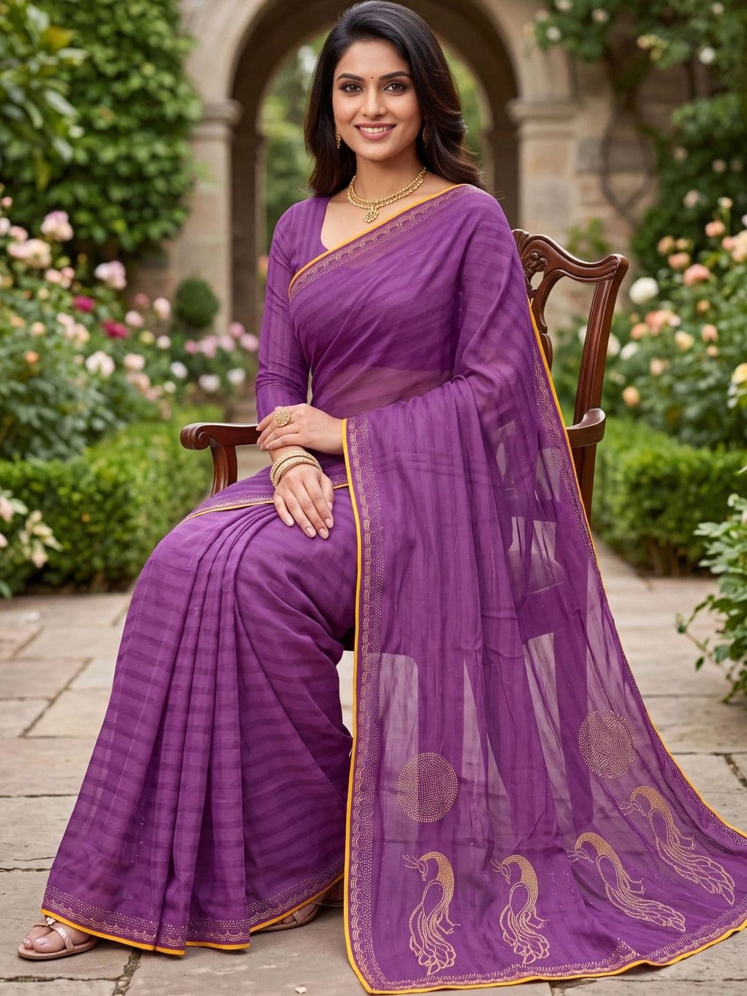 Jaipur Vogue Striped Embroidered Poly Georgette Saree thumbnail 5