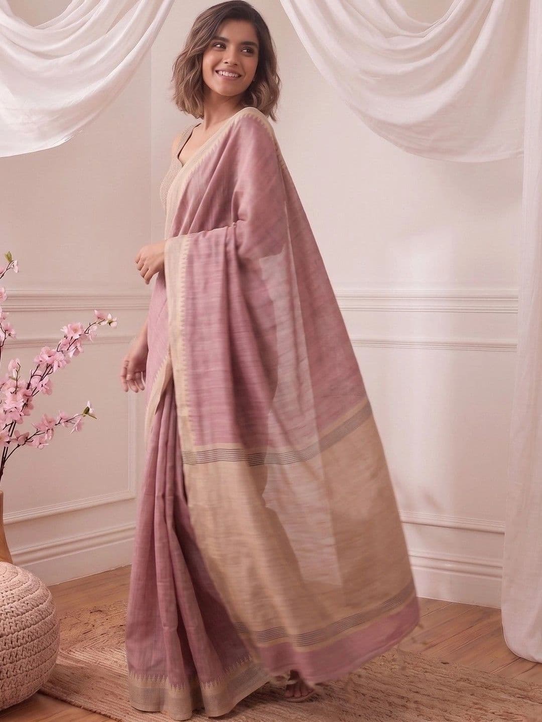 House of Vived Striped Silk Blend Designer Saree thumbnail 5