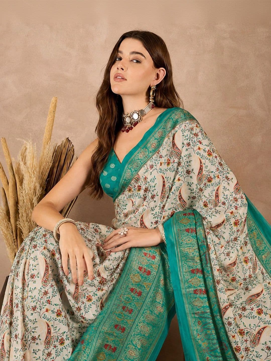 SANJANA  SILK SANJANA SILK Kalamkari Silk Blend Paithani Saree thumbnail 2