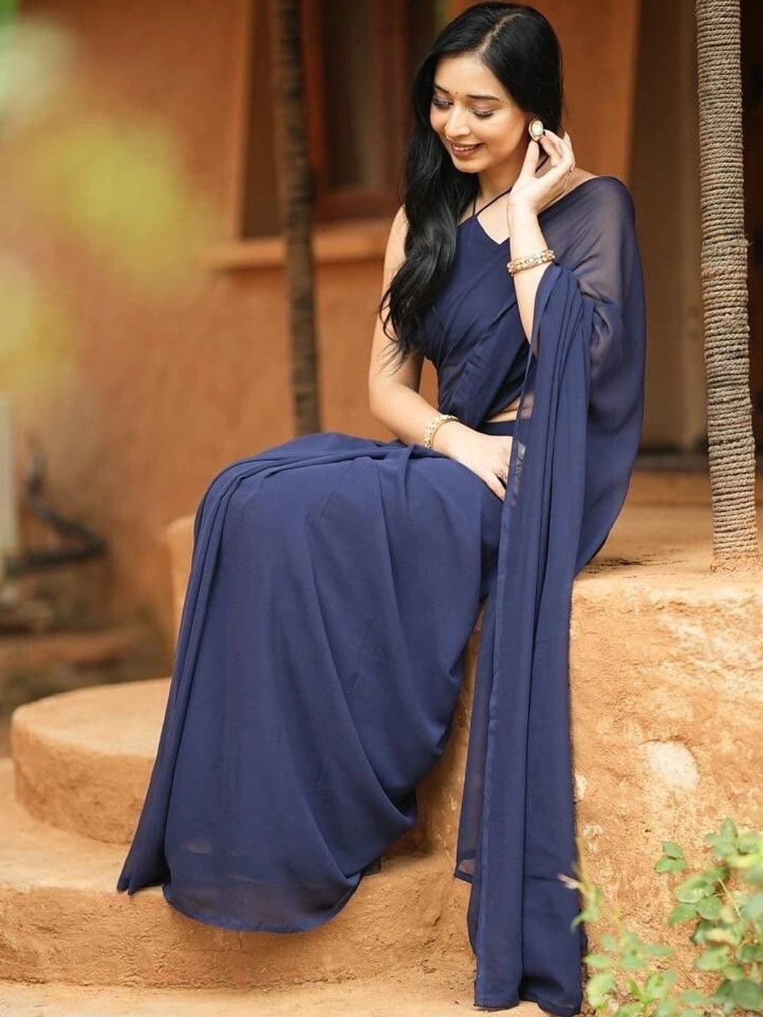 Sangria Poly Georgette Designer Maheshwari Saree thumbnail 5