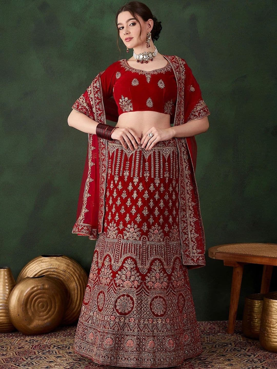Anouk Rustic Embroidered Semi-Stitched Lehenga & Unstitched Blouse With Dupatta - view 1