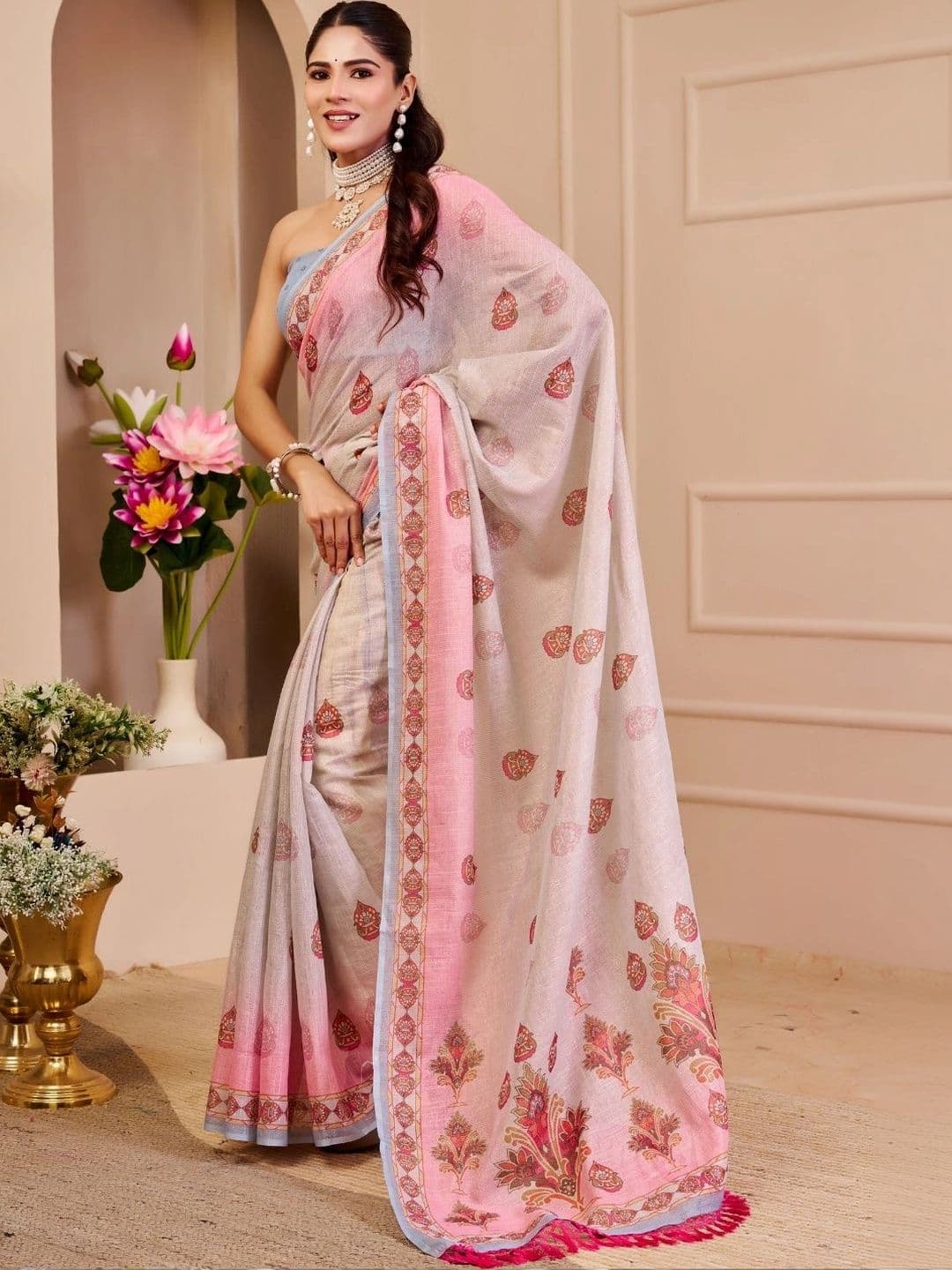 ZAMUNA Floral Tissue Designer Bhagalpuri Saree thumbnail 2