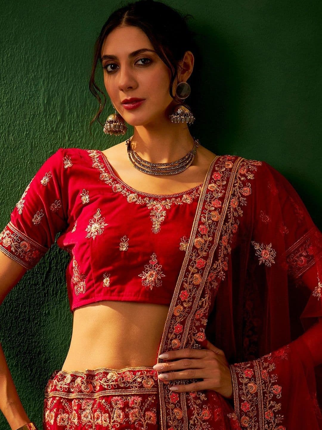 Anouk Rustic Embroidered Thread Work Semi-Stitched Lehenga & Unstitched Blouse With Dupatta thumbnail 3