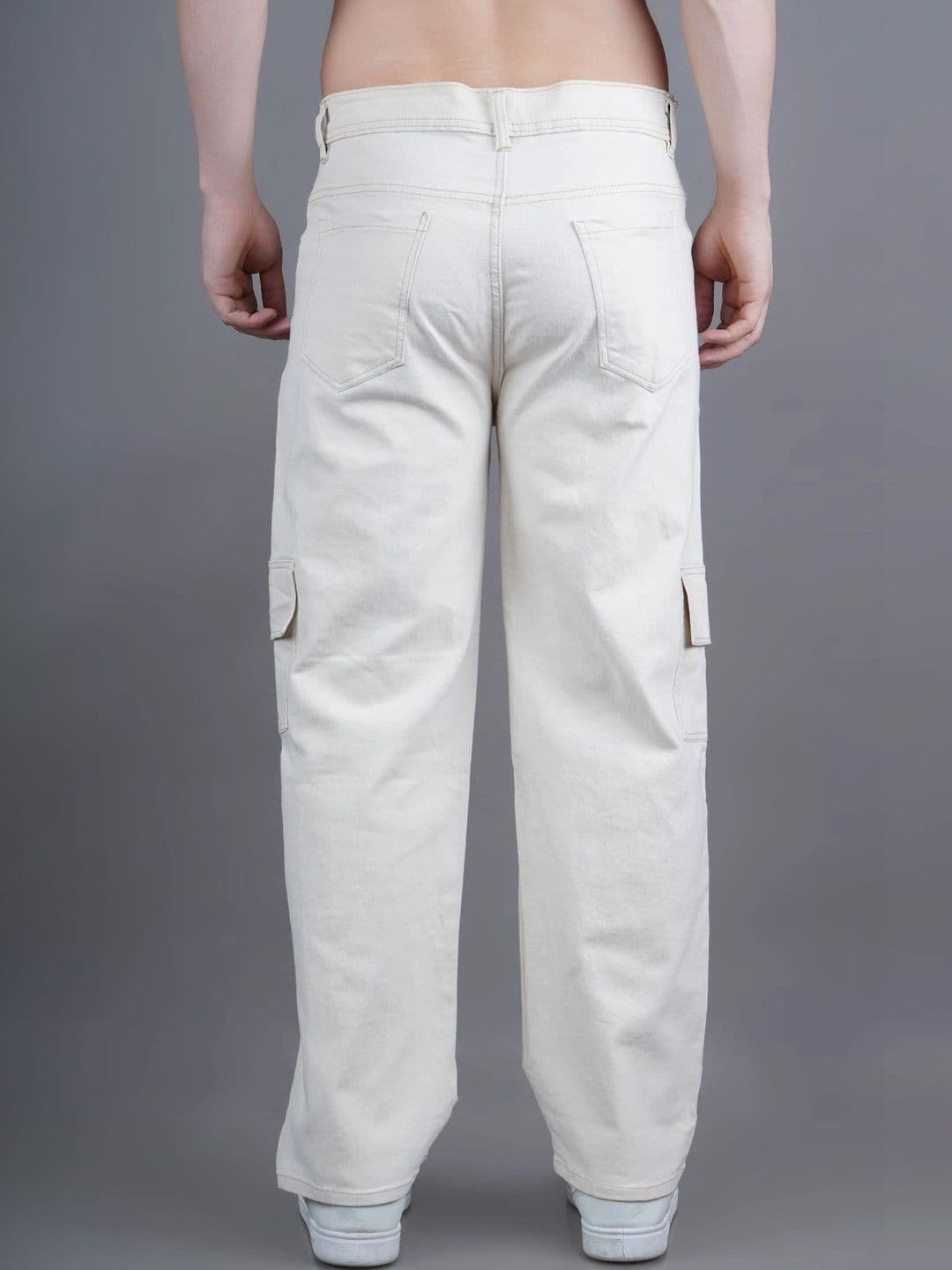 HERE&NOW Men's Beige Mid-Rise Cargo Wide-Leg Jeans thumbnail 4