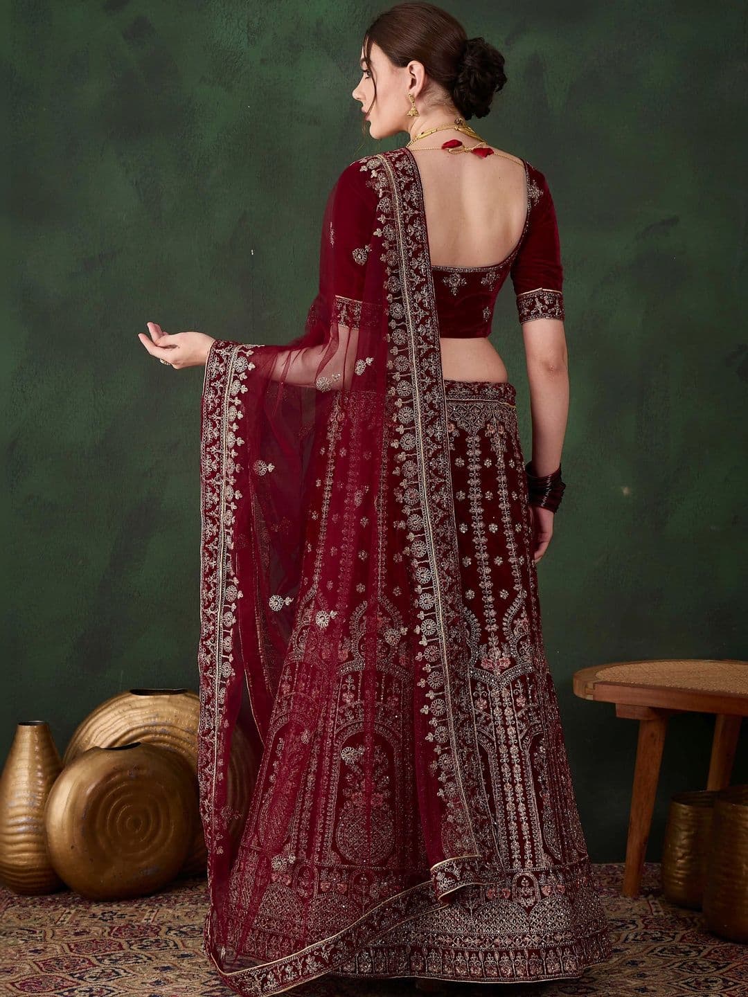 Anouk Rustic Embroidered Semi-Stitched Lehenga & Unstitched Blouse With Dupatta thumbnail 6