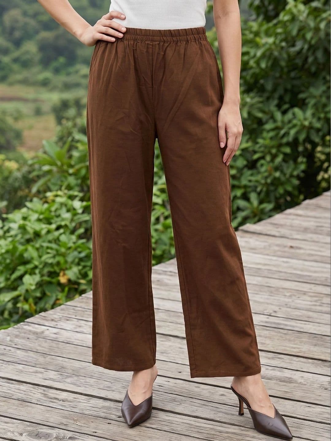 KALINI Women Ethnic Motifs Embroidered Regular Thread Work Pure Cotton Top with Trousers thumbnail 4