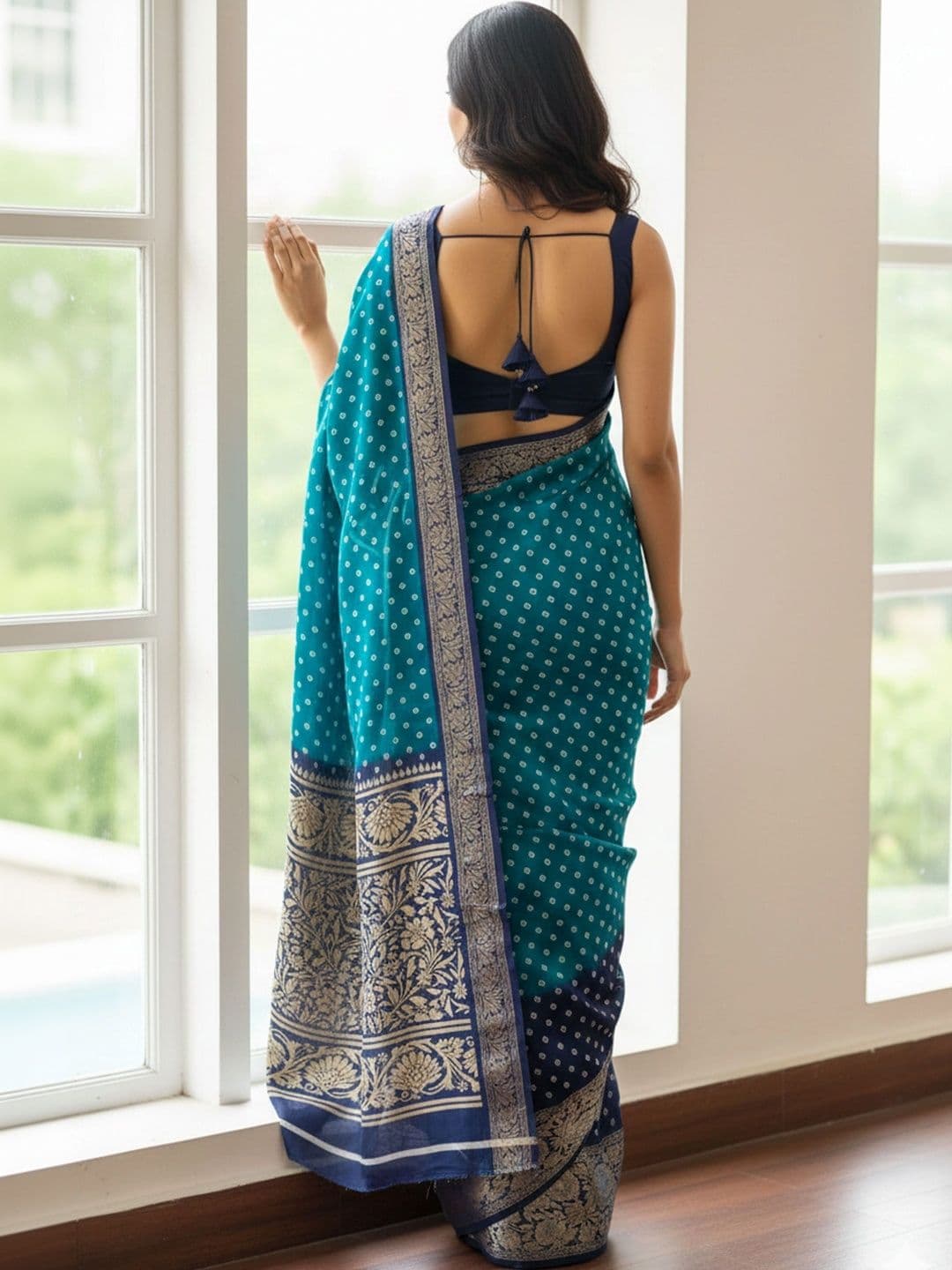 BOLOKA Bandhani Zari Art Silk Designer Bandhani Saree thumbnail 4