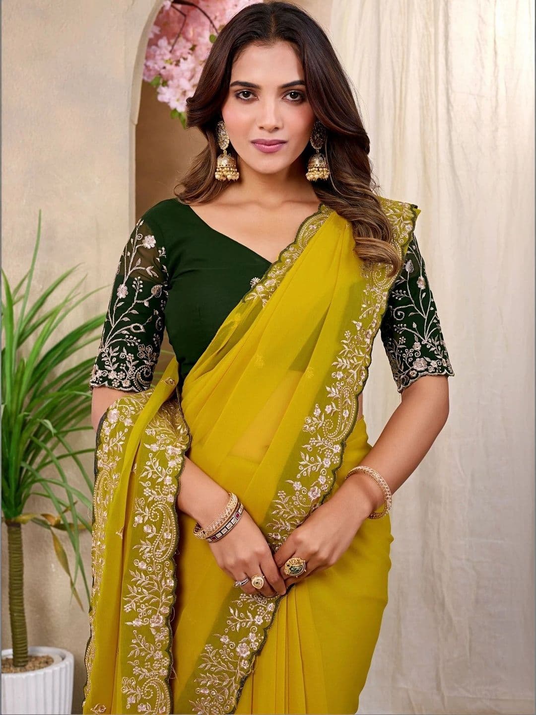 Tradivibe Floral Embroidered Pure Georgette Heavy Work Saree thumbnail 3
