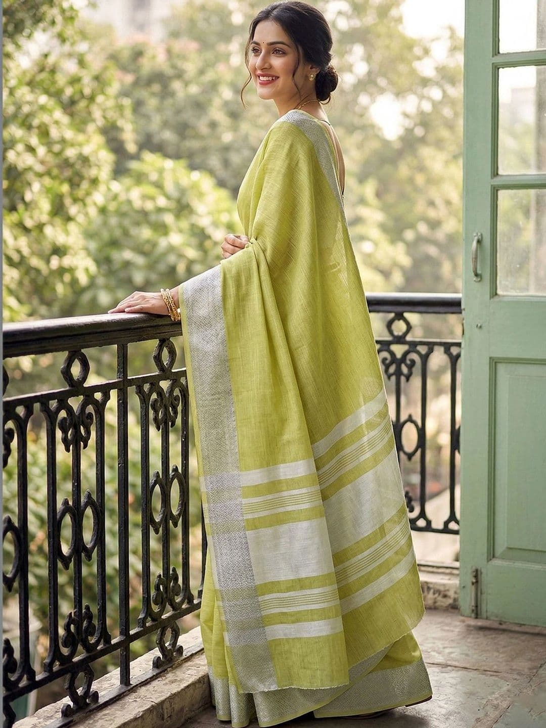 Mitera Striped Linen Blend Saree thumbnail 2