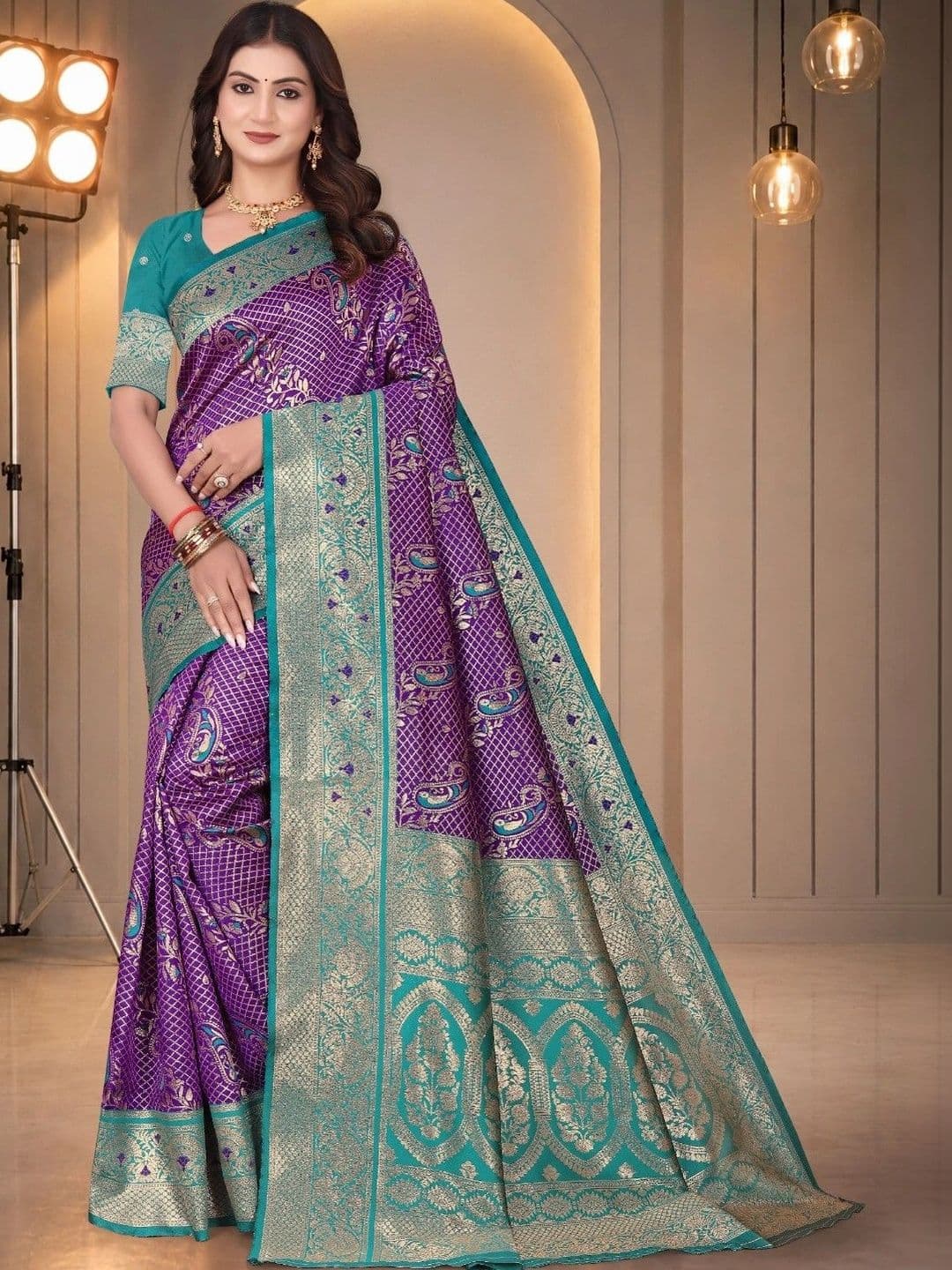 SILKARA CREATION Woven Design Zari Silk Blend Banarasi Saree - view 1