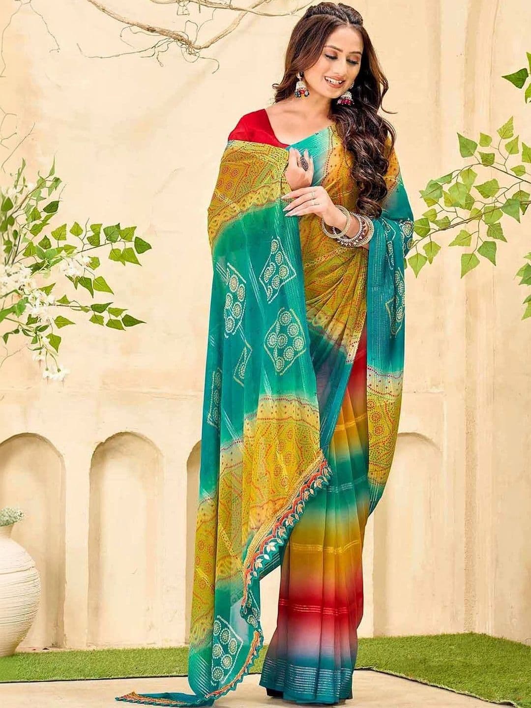 SANISA Bandhani Pure Georgette Saree thumbnail 2