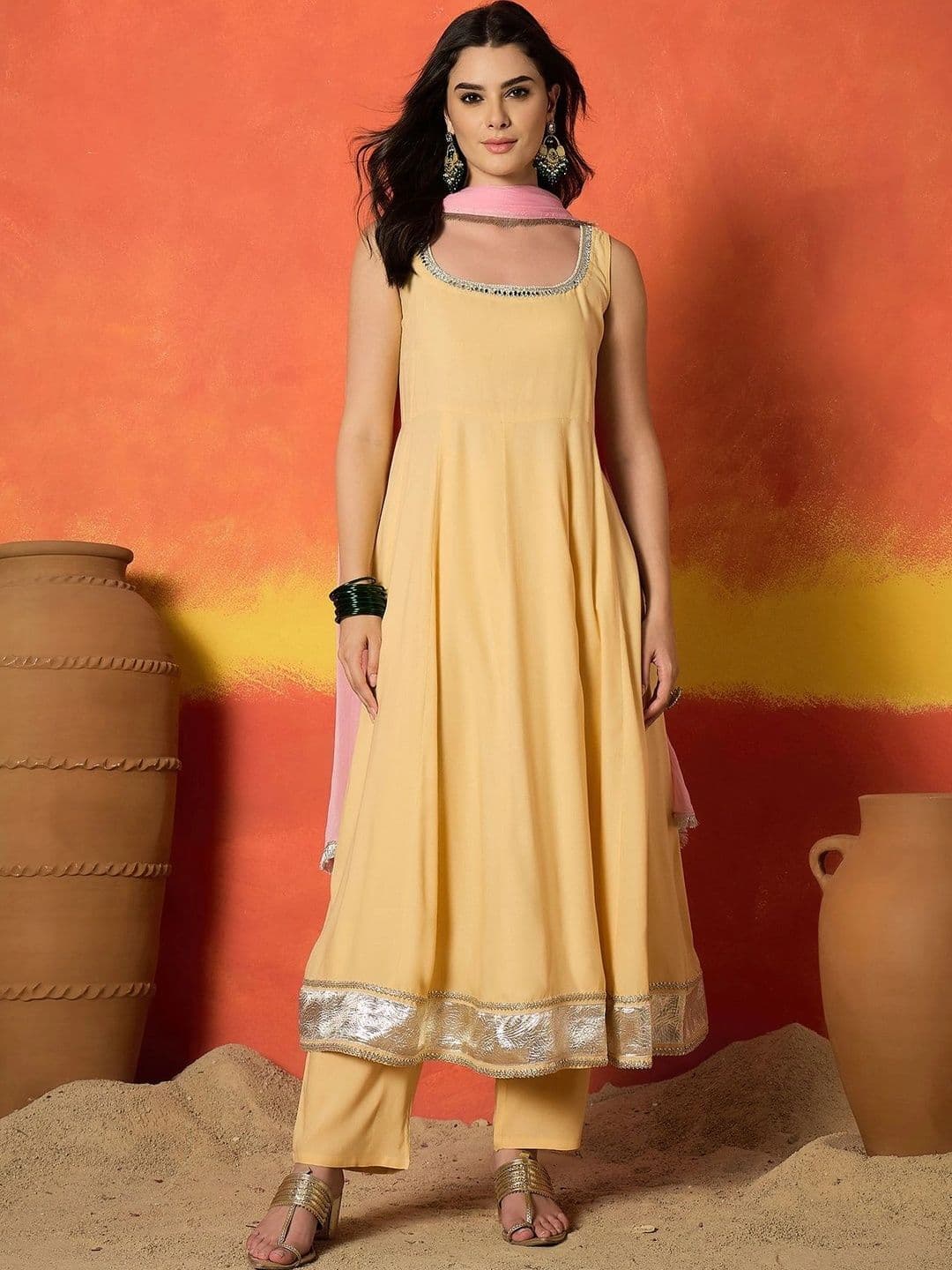 Sangria Women Regular Mirror Work Kurta with Trousers & Dupatta - view 1