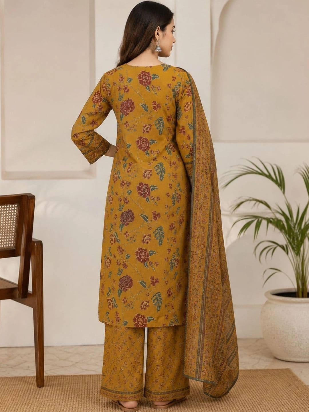 Sangria Women Floral Printed Regular Pure Cotton Kurta with Palazzos & With Dupatta thumbnail 2