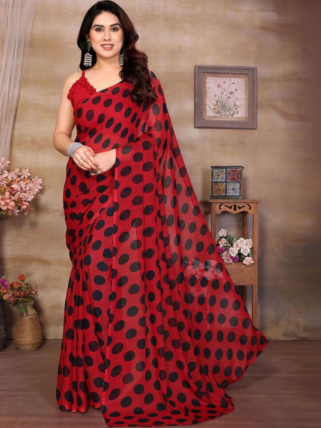 JANOI Polka Dot Pure Georgette Saree - view 1