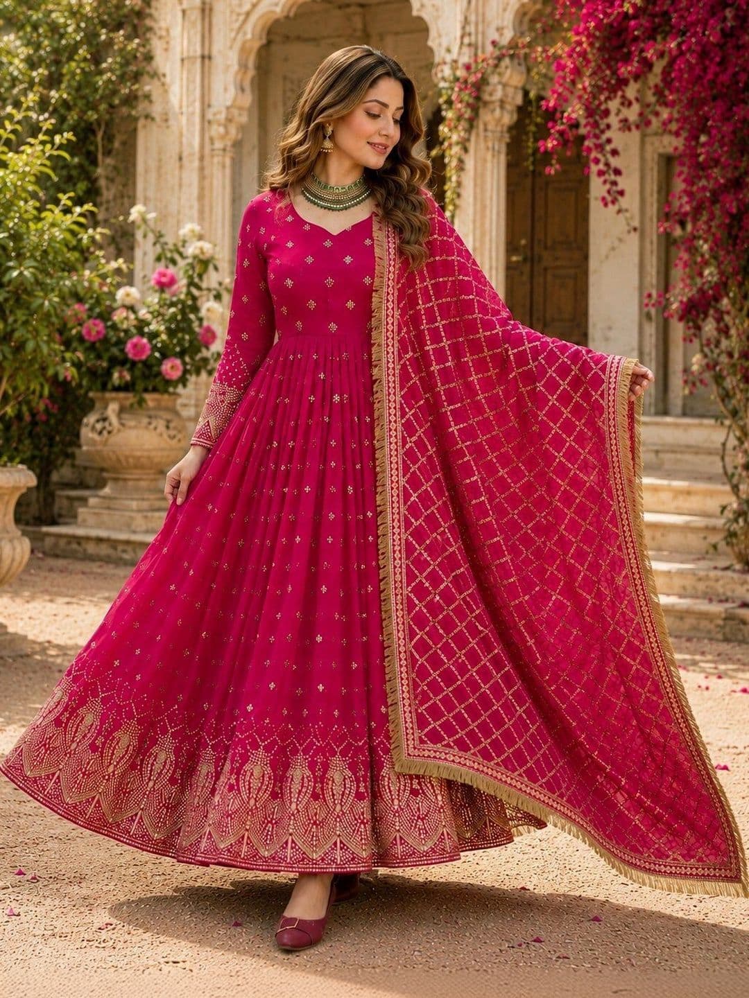 KALINI Women Ethnic Motifs Embroidered Empire Kurta with Pyjamas & With Dupatta thumbnail 5