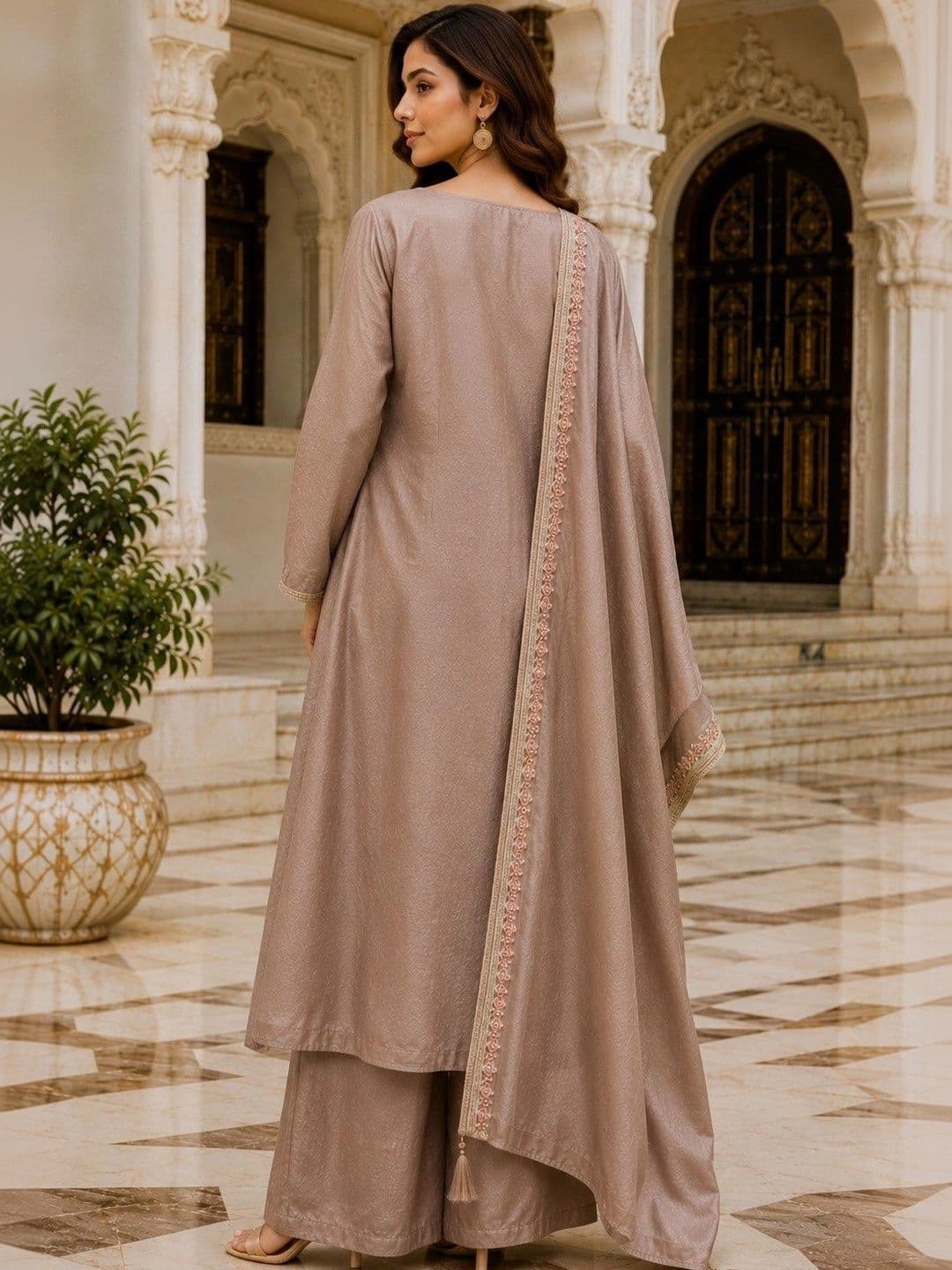 NEEL ETHNICS Women Ethnic Motifs Embroidered Regular Thread Work Pure Silk Kurta with Palazzos & With Dupatta thumbnail 4