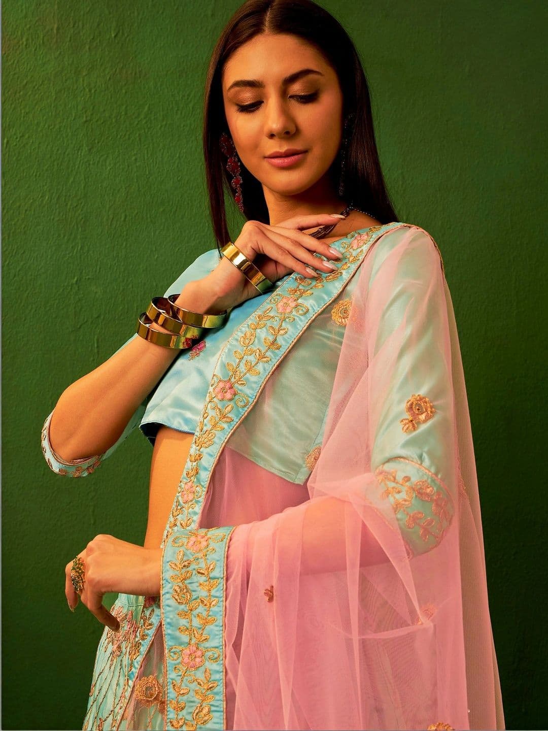 Anouk Rustic Embroidered Thread Work Semi-Stitched Lehenga & Blouse With Dupatta thumbnail 6