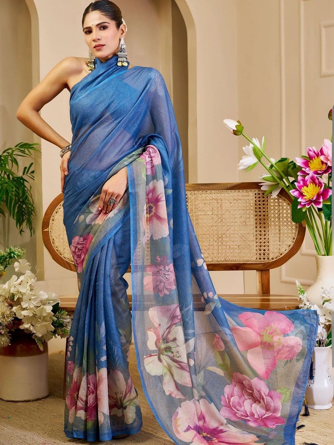 ZAMUNA Floral Tissue Designer Bhagalpuri Saree thumbnail 3