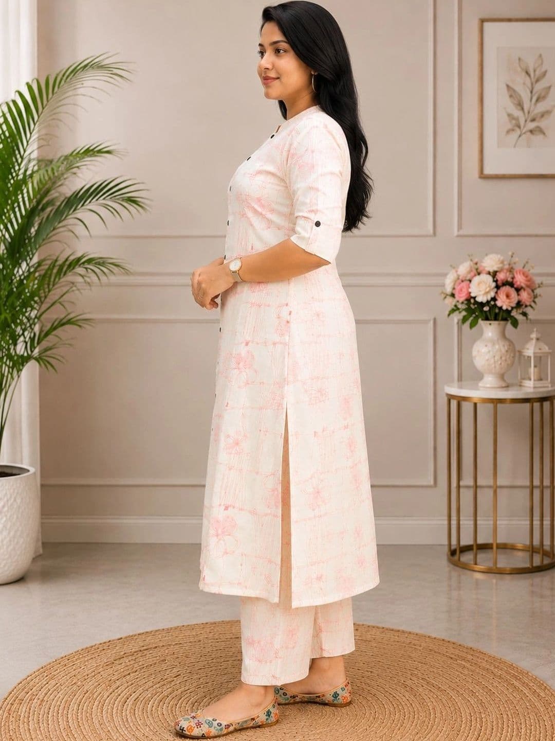 YADHIKA CREATION Women Ethnic Motifs Printed Regular Pure Cotton Kurta with Trousers thumbnail 2