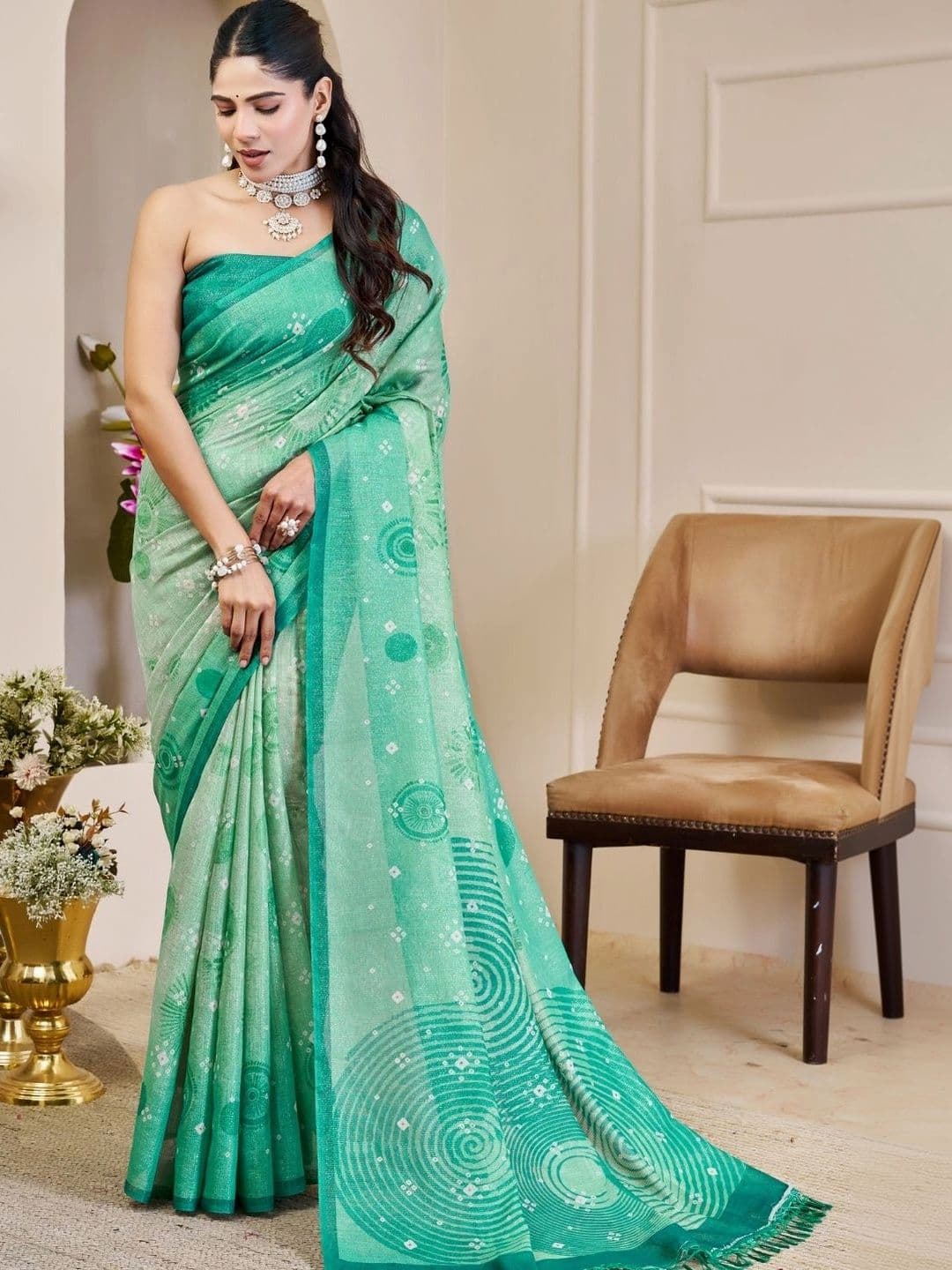 ZAMUNA Floral Tissue Designer Bhagalpuri Saree - view 1