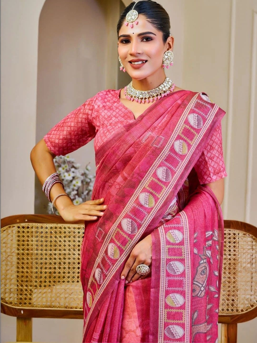 ZAMUNA Floral Tissue Designer Bhagalpuri Saree thumbnail 4