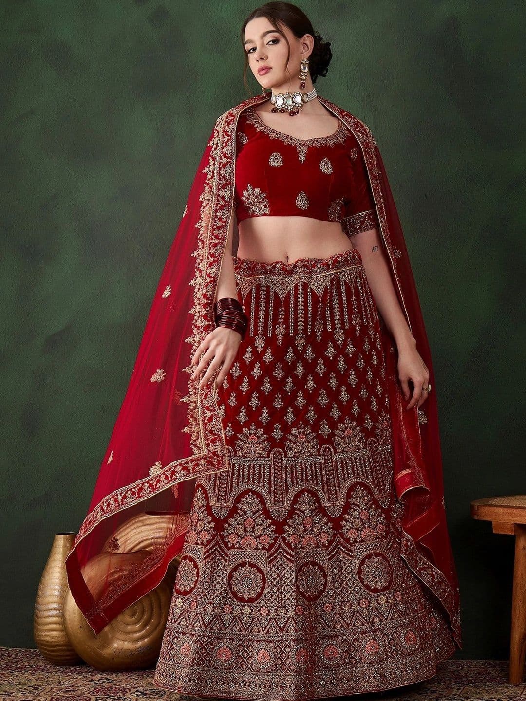 Anouk Rustic Embroidered Semi-Stitched Lehenga & Unstitched Blouse With Dupatta thumbnail 7